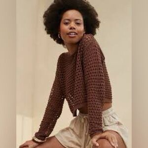 Aerie Women's Brown Crochet Sweater